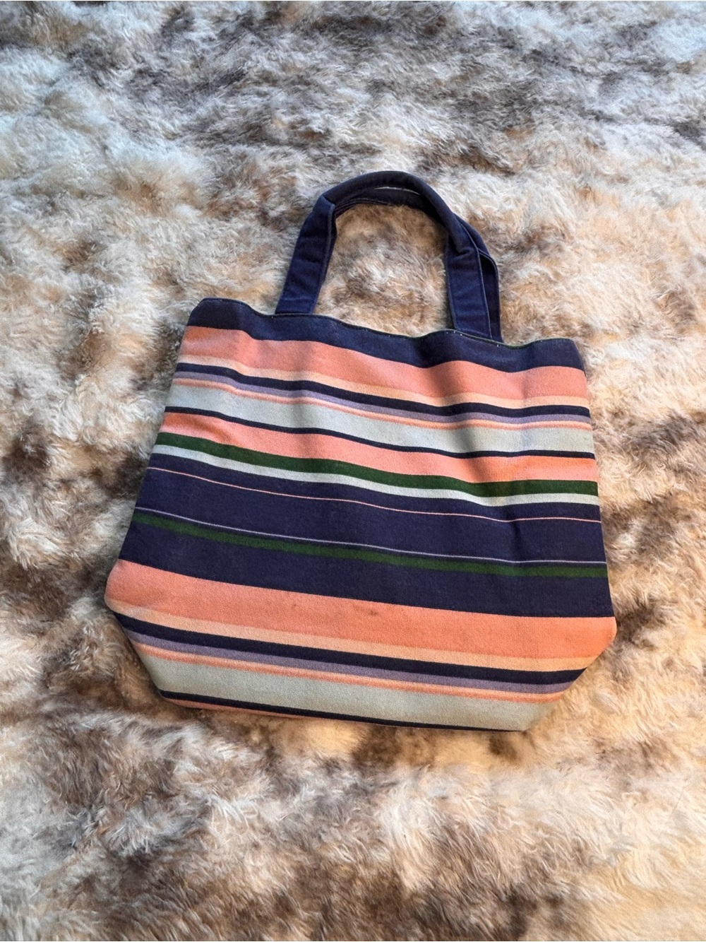 Victoria's Secret Navy, Peach & Green Striped Canvas Tote